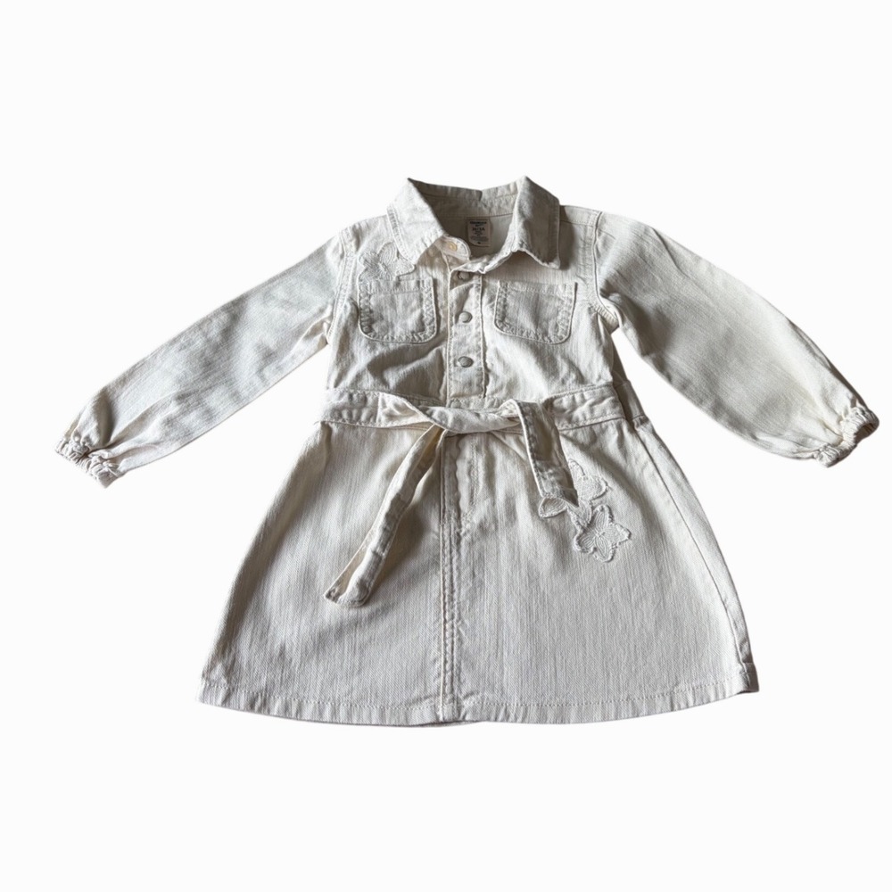 OshKosh Bgosh Girls Ivory Denim Floral Dress Moonstone Buttons Size 3T
